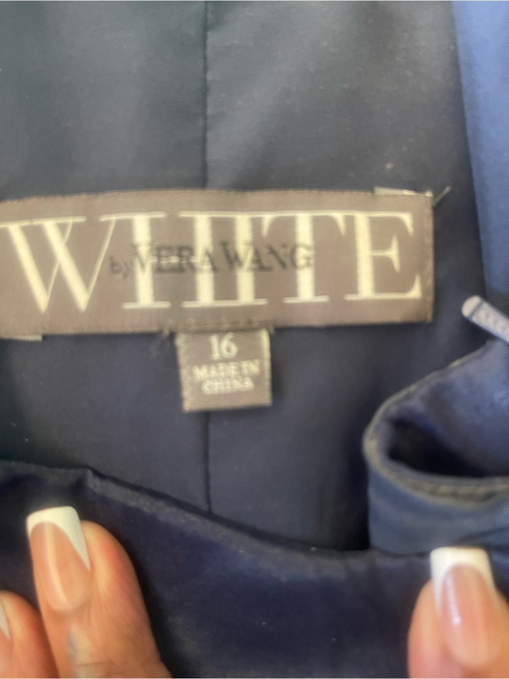 White by Vera Wang One-Shoulder Shimmery Navy Blue Cocktail Dress - Picture 3 of 5